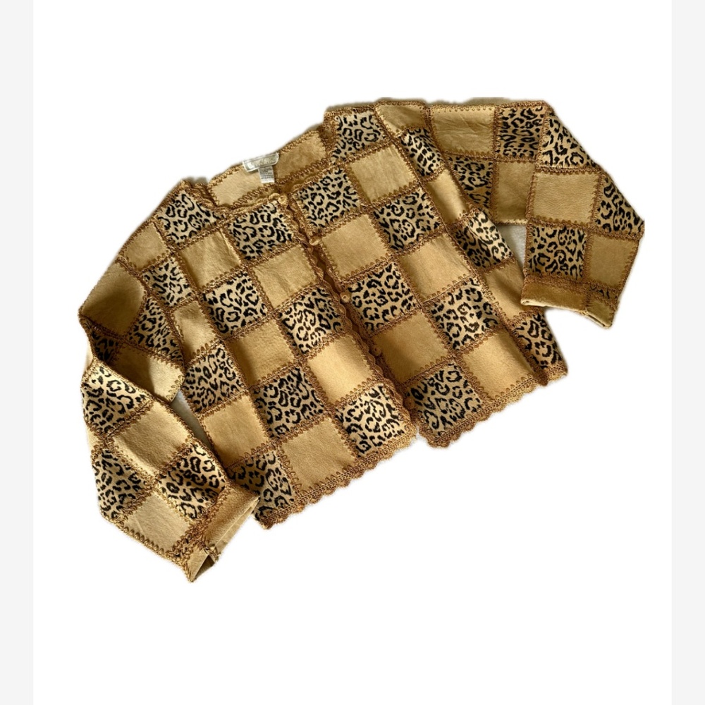 Boutique Leather Patchwork Shacket Leopard Print … - image 1